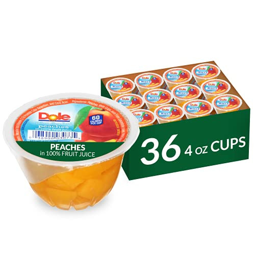 DOLE FRUIT BOWLS Diced Peaches in 100 percent Fruit Juice, 4 Ounce -36 Cups-
