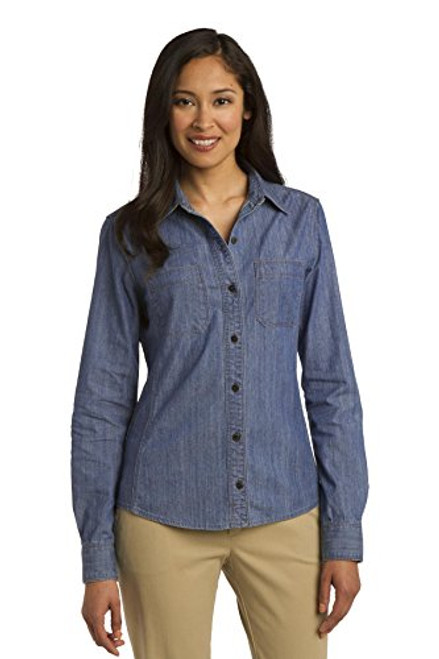 Port Authority Ladies Patch Pockets Denim Shirt. L652 Light Indigo XS