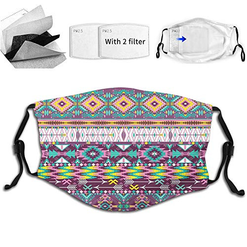 Funny Print Breathable Mouth Masks,Ethnic Traditional Aztec Pattern Geometric Figures and Arrows Art Hip Hop Dust Face Mask, Washable And Reusable Windproof Cartoon Animal Masks