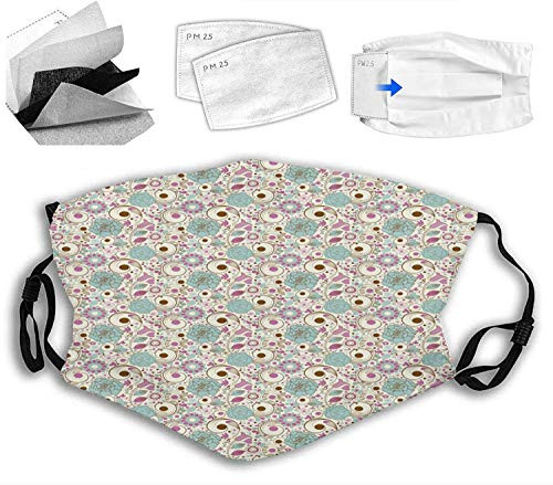 Personality Mask Windproof Breathable Mouth Cover,Retro Drawn Doodled Floral Elements Bloomed Roses and Swirled Geometric Figures Adjustable Face Masks Sport Reusable Miracle mask Personality Mask Windproof Breathable Mouth Cover,Retro Drawn Doodled Floral Elements Bloomed Roses and Swirled Geometric Figures Adjustable Face Masks Sport Reusable Miracle mask