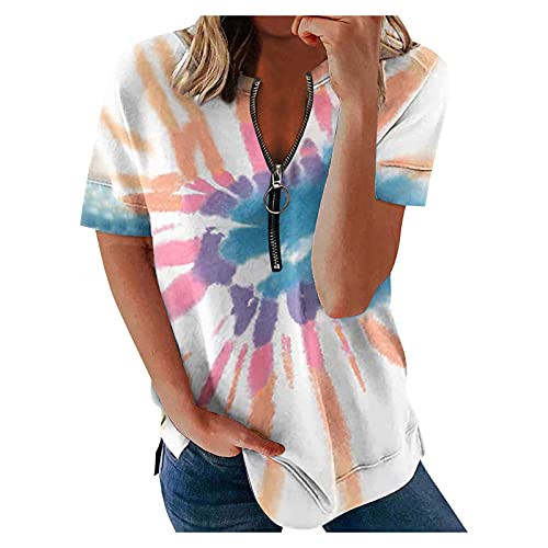 Womens Plus Size Tops V Neck Wrap Short Sleeve Shirts Casual Loose Dolman Top Tunic Blouses Women's Short Sleeve Casual Crewneck Side Split Fashion T Shirts Pocket Shirts for Women