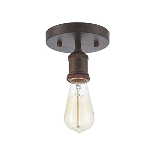 Ohr Lighting Edison Industrial Flush Mount Vintage Ceiling Light Fixture Whethered Rust Finish E26 Base Light Bulb Included