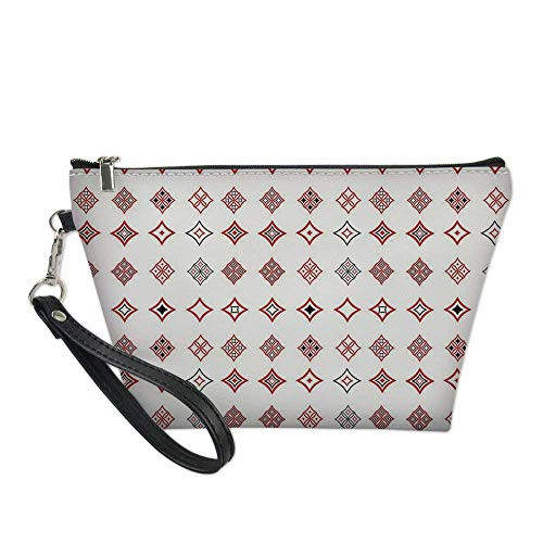 Abstract Useful Cosmetic Bag,Diamond Shaped Geometric Figure with Inner Artful Forms Symbolic Architecture Icon Decorative for Travel,for Women Makeup Bags Pouch Purse Handbag Organizer