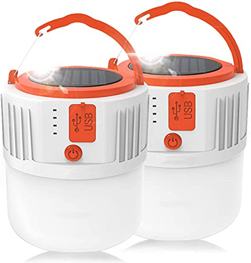 Camping Lights, Super Bright 5 Light Modes Solar Powered Lantern Flashlight, IPX45 Waterproof, Power Bank, Solar Camping Lanterns for Emergency, Outdoor Outage, Hurricane, Hiking -2 Pack-