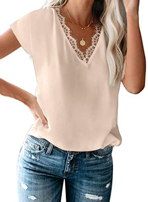 Mosucoirl Women Lace Trim V-Neck Lace Camisole Tank Tops Casual Loose Blouse Shirts-Apricot,XX-Large- Mosucoirl Women Lace Trim V-Neck Lace Camisole Tank Tops Casual Loose Blouse Shirts-Apricot,XX-Large-