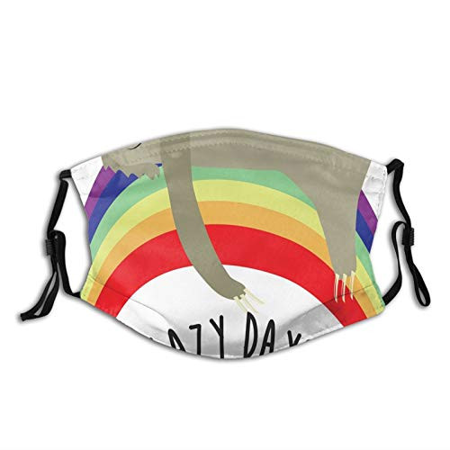 Windproof Activated Carbon mask,Lazy Days Phrase With Carefree Sloth Figure On Rainbow Happiness Relaxation Theme,Facial decorations for adults