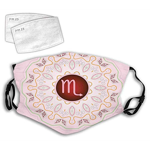 Personality Mask Windproof Breathable Mouth Cover,Astrology Theme Sign on an Ornate Oriental Mandala Figure with Pink Backdrop Adjustable Face Masks Sport Reusable Miracle mask