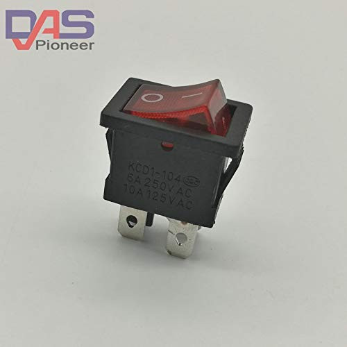 Rocker Switch KCD1-104 4 Pin 6A 250V 10A125VRed Button With Light On - Off Rocker Power Switches - -Color- red-