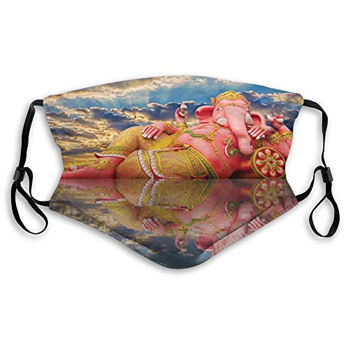 Fillter Face Cloth for man and woman Giant Chubby Statue of Asian Elephant Figure on Beach Reusable Windproof Mouth Anti Dust Double Protection