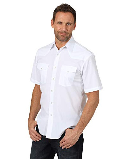 Wrangler Men's Short Sleeve Sport Western Snap Shirt, White, Medium
