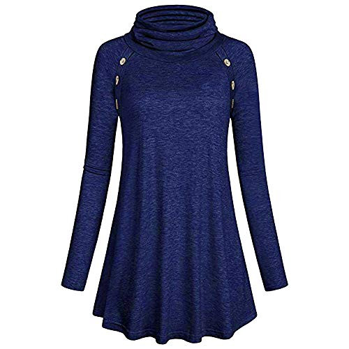 Women's Tops Long Sleeve Crewneck Elbow Patched Sweatshirt T-Shirt with Side Buttons -Blue, S-