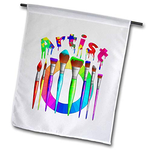 3dRose Artist Design of Paint Brushes Loaded with Paint and a Color Wheel. - Flags -fl-326251-1-