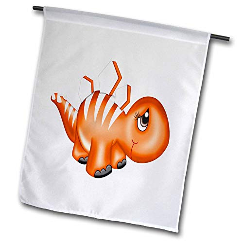 3dRose Anne Marie Baugh - Cute Illustrations - Cute Orange and White Smiling Stegosaurus Dinosaur Illustration - 12 x 18 inch Garden Flag -fl-324509-1-