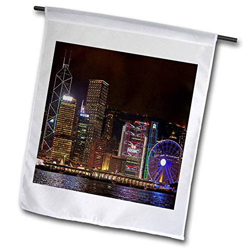 3dRose Danita Delimont - Hong Kong - Victoria Harbor, Skyscrapers, Hong Kong Observation Wheel, Hong Kong. - 12 x 18 inch Garden Flag -fl-312676-1-