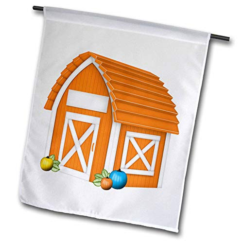 3dRose Anne Marie Baugh - Illustrations - Cute Orange and White Barn with Pumpkins Illustration - 12 x 18 inch Garden Flag -fl-317962-1-
