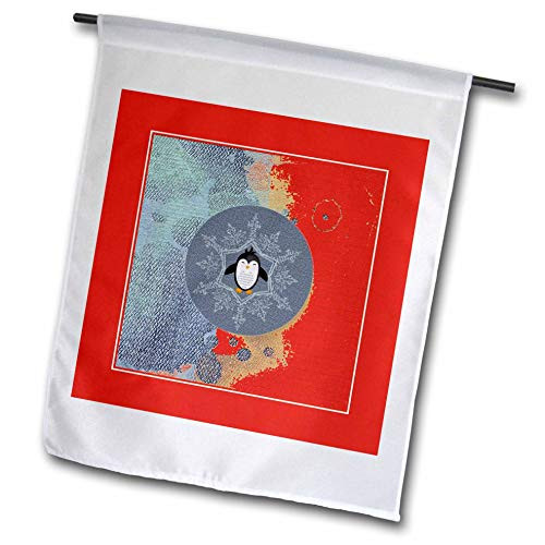 3dRose Image of Penguin in Snowflake, Abstract Red, Blue Jean, Orange Design - Flags -fl-340655-1-