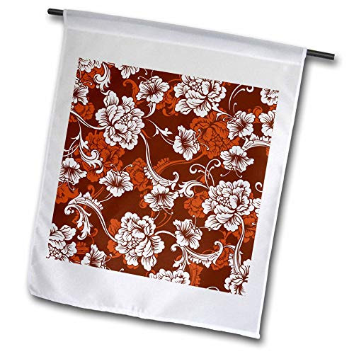 3dRose Elegant Deep Orange and White Baroque Floral Pattern - Flags -fl-342237-1-