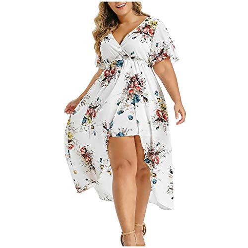 soyienma Summer Dress for Women Sexy,AODONG Women's Casual Floral Print V Neck Short Sleeve Summer Boho Beach Dress High Waist Long Maxi Dresses White