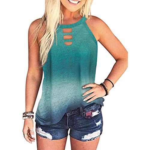 Gerichy Womens Summer Tops Loose Fit Cotton Women's Summer Sleeveless Buttons Up Neck Casual Tank Tops Basic Flowy Blouse Green