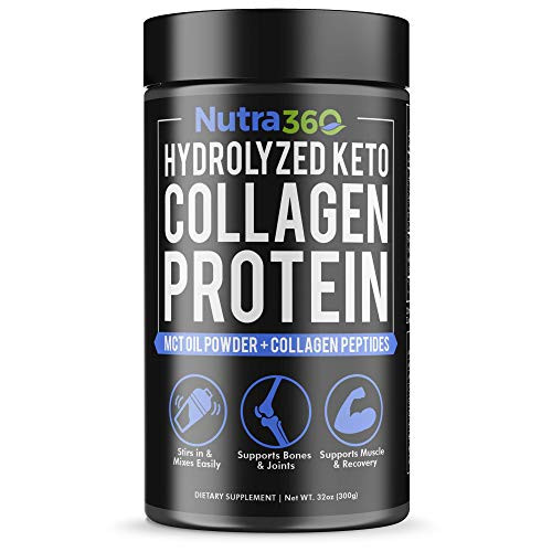 Collagen Peptides Protein with Mct Oil Powder by Nutra360 - Unflavored Premium Grass Fed Hydrolyzed Bovine Supplement - Aids Weight Loss, Hair, Skin and Joint Health - Paleo and Keto Diet Friendly