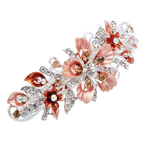 Pudwy Flower Hair Barrettes Women's Full Diamond Crystal Hairpin Hair Female Alloy Big Hairpins Headdress Orange 2