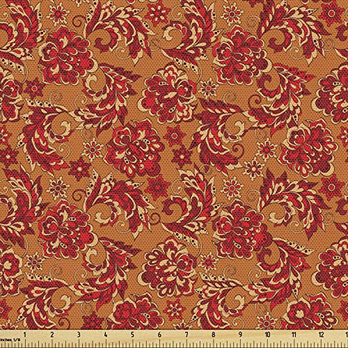 Lunarable Batik Fabric by The Yard, Nostalgic Western European Medieval Renaissance Inspired Eastern Bohemian Pattern, Decorative Fabric for Upholstery and Home Accents, 2 Yards, Orange Red