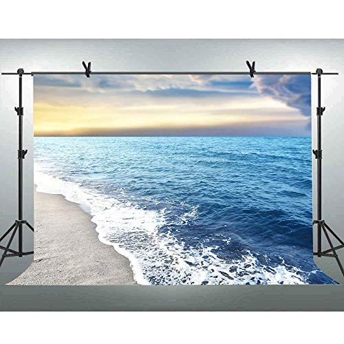 FLASIY 10x7FT Blue Sea Photography Backdrop White Clouds Dusk Landscape Photo Backgrounds for Photographer Wedding YouTube Photo Video Studio Props PAY071