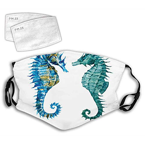 Women Men Boys Girls Dustproof,Watercolor Inspired Retro Artwork of Two Seahorse Figures,Half Face Mouth Mask Breathable Mouth Muffle For,Travel,Outdoor Women Men Boys Girls Dustproof,Watercolor Inspired Retro Artwork of Two Seahorse Figures,Half Face Mouth Mask Breathable Mouth Muffle For,Travel,Outdoor