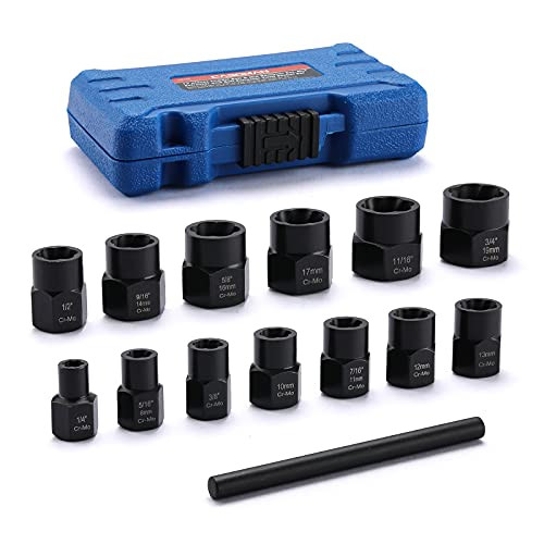 CASOMAN 13 Pieces Impact Bolt  and  Nut Remover Set, Nut Extractor and Bolt Extractor Twist Socket Set,Bolt Remover Tool Set