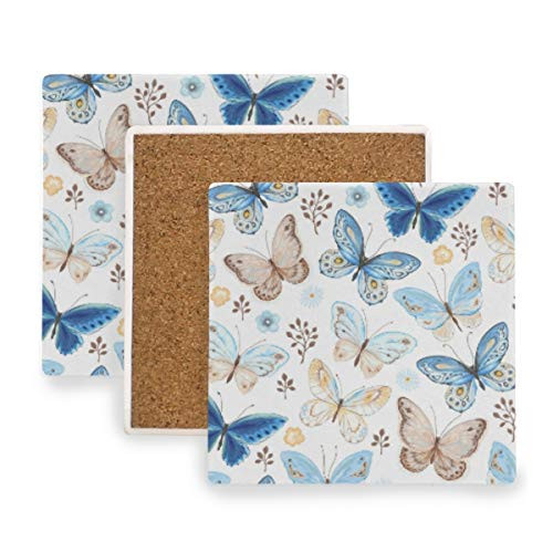 AGONA Absorbent Drink Coasters Vintage Blue Yellow Butterfly Coasters for Drink Ceramic Stone Coasters with Cork Backing Prevent Furniture from Dirty and Scratched Square Bar Coasters Set of 4 AGONA Absorbent Drink Coasters Vintage Blue Yellow Butterfly Coasters for Drink Ceramic Stone Coasters with Cork Backing Prevent Furniture from Dirty and Scratched Square Bar Coasters Set of 4