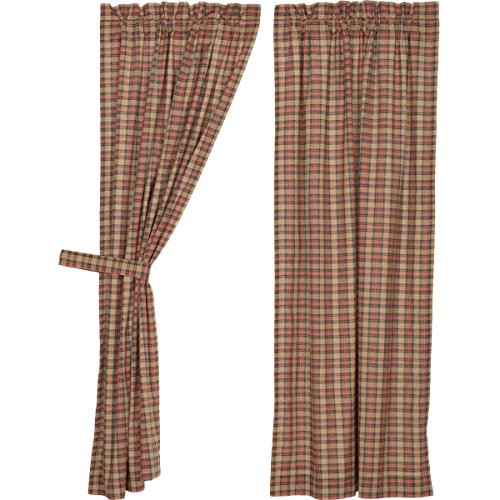 VHC Brands Primitive Curtains Cinnamon Rod Pocket Cotton Tie Back(s) Plaid Panel Pair Natural Tan VHC Brands Primitive Curtains Cinnamon Rod Pocket Cotton Tie Back(s) Plaid Panel Pair Natural Tan