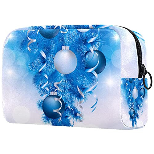 Women Makeup Bag,Cosmetic Storage Bag Beautiful Blue Christmas Ball for Travel,Cosmetics Organizer