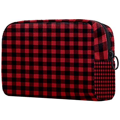 Women Makeup Bag,Cosmetic Storage Bag Seamless black red plaid for Travel,Cosmetics Organizer Women Makeup Bag,Cosmetic Storage Bag Seamless black red plaid for Travel,Cosmetics Organizer