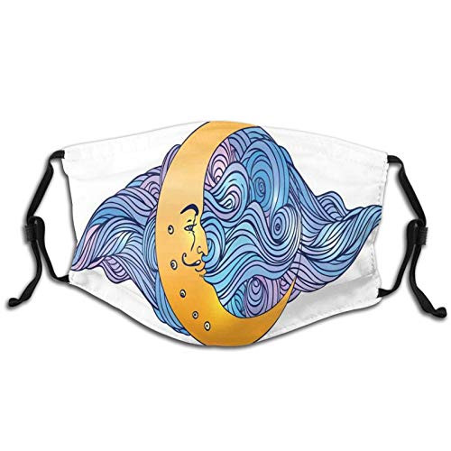 Comfortable Windproof mask,Abstract Crescent Moon With Swirling Cloud Backdrop Mystic Design,Printed Facial decorations for Kids and Teens