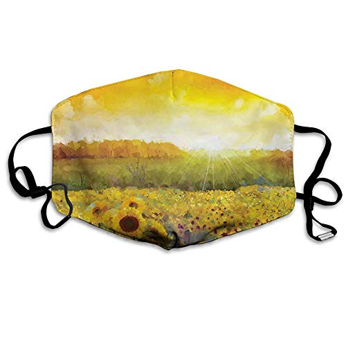 Funny Activated carbon filter mask,Sunflower, Landscape with a Golden Yellow Sunflower Field and Distant Hill Sunset Colors, Orange Yellow,Facial decorations for adults