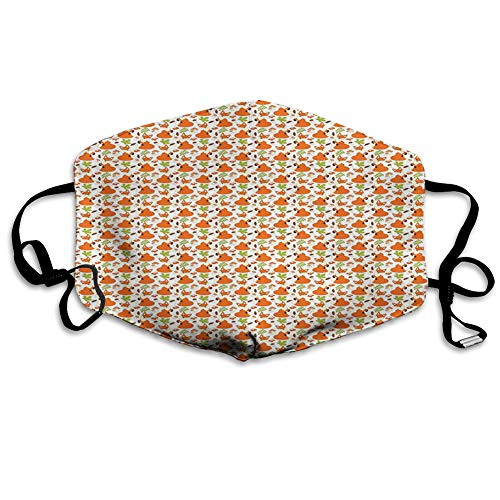 Funny Activated carbon filter mask,Fox, Forest Fauna and Flora with Foxes Leaf and Mushrooms Nature Pattern, Brown Orange Fruits Green,Facial decorations for adults