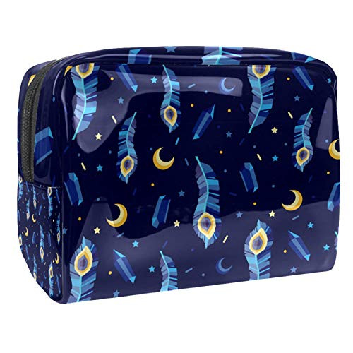 Cosmetic Case Organizer Peacock Blue Feather Moon Travel Makeup Bag Compact Makeup Case Waterproof Toiletry Bag for Women Girls 7.3x3x5.1in Cosmetic Case Organizer Peacock Blue Feather Moon Travel Makeup Bag Compact Makeup Case Waterproof Toiletry Bag for Women Girls 7.3x3x5.1in