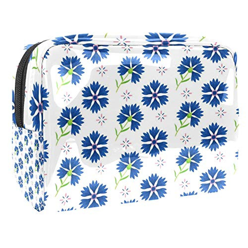 Makeup Bag Blue flowers Cosmetic Case Zipper Pouch Water-resistant Travel Cosmetic Organizer for Women and Girls 7.3x3x5.1in