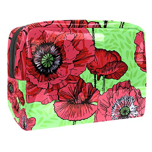 Makeup Bag Red Flower Cosmetic Case Zipper Pouch Water-resistant Travel Cosmetic Organizer for Women and Girls 7.3x3x5.1in