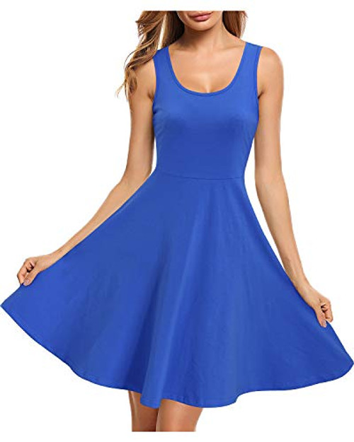 STYLEWORD Women's Sleeveless Casual Cotton Dresses Summer Fit and Flare Midi Dress-Blue02,XL-