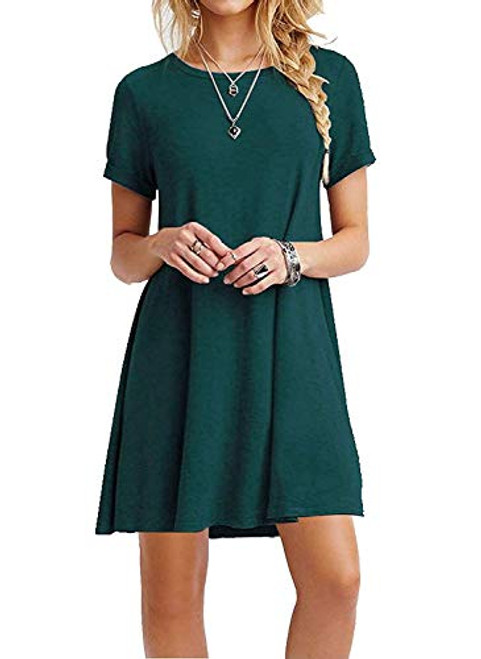 Women's Casual Plain Flowy Simple Swing T-Shirt Loose Dress Dark Green XL Women's Casual Plain Flowy Simple Swing T-Shirt Loose Dress Dark Green XL