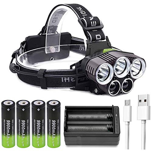 Supper Bright 18650 Headlamp for Adults LED USB Rechargeable Headlamp with 4x 18650 Battery and Charger, 6 Modes,Waterproof LED Headlamp Head Torch Light for Camping,Hik