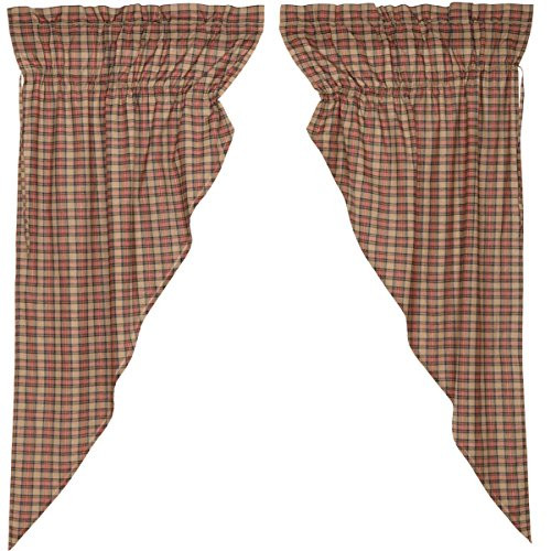 VHC Brands Primitive Curtains Cinnamon Rod Pocket Cotton Drawstring Ties Plaid Prairie Panel Pair Natural Tan VHC Brands Primitive Curtains Cinnamon Rod Pocket Cotton Drawstring Ties Plaid Prairie Panel Pair Natural Tan