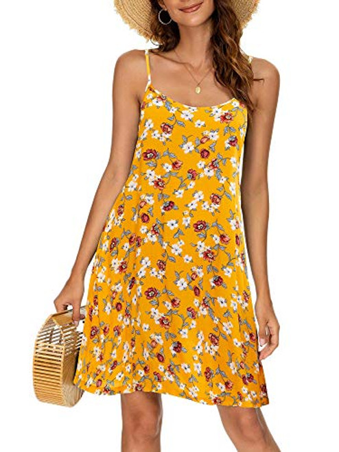 MSBASIC Short Dress Casual Summer Flower Dress for Women Yellow Floral L MSBASIC Short Dress Casual Summer Flower Dress for Women Yellow Floral L