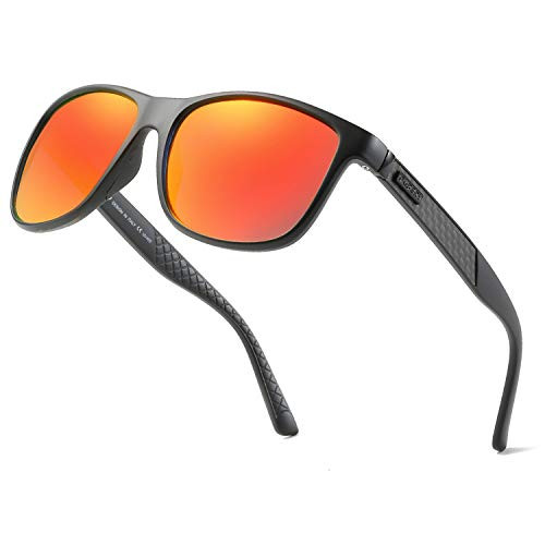 DUBERY Polarized Sunglasses for Men Women Driving Sport Classic Trendy Shades 100 percent UV Protection D002 -Matte Black/Red-