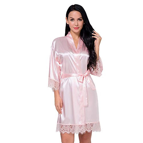 Women Lace Modal Sleepwear Chemises V-Neck Full Slip Nightgown Pink