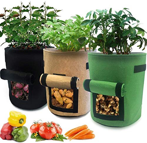 OliviaLiving 3 Pcs 6.5 Gallon Garden Boxes, Easy to Harvest, Planter Pot with Flap and Handles, Garden Planting Grow Bags for Potato Tomato and Other Vegetables, Breathable Nonwoven Fabric Cloth