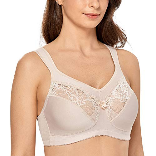 DELIMIRA Women's Wireless Minimizer Support Unlined Full Coverage Plus Size Bra Beige 44F