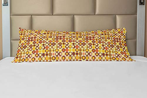 Ambesonne Mid Century Body Pillow Case Cover with Zipper, Retro-Themed Styled Round Edged Square Pattern in Old Earth Tones, Decorative Accent Long Pillowcase, 21" x 54", Brown Yellow Coral