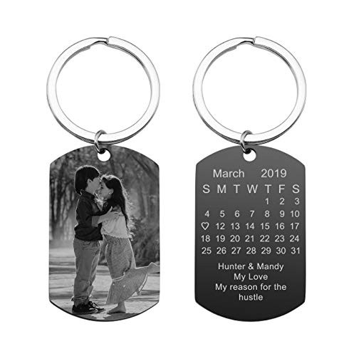Personalized Master Custom Special Date Calendar/Photo/Text Customized Picture Military Dog Tag Pendant Keychain Keyring for Men Women Anniversary Birthday Gift
